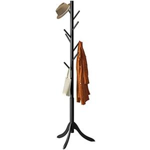 Coat Rack Freestanding, Coat Stands Entryway, Bamboo Coat Rack Hat Hanger 8 Hook for Jacket, Purse, Scarf Rack, Umbrella Tree Stand (Black)