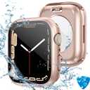 Tensea (2 in 1) for Waterproof Apple Watch Screen Protector Case SE 2nd Generation SE Series 6 5 4 40mm Accessories, iWatch PC Face Cover Built-in Tempered Glass Film, Front and Back Bumper Women Men (Original Rose Gold)