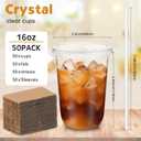 Ziliny 50 Sets Clear Plastic Cups with Lids Straws and Cup Sleeve, Disposable Plastic Iced Coffee Cup for Cold Drinks Juice Smoothie Coffee Shops Party Catering (16 oz) (EXP 01/01/29)