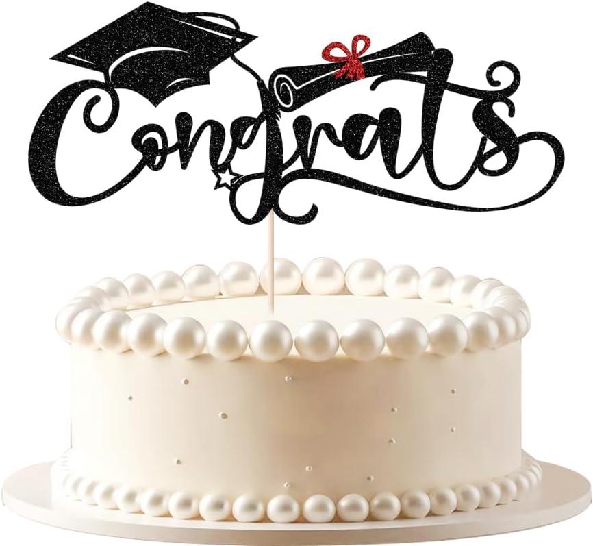 Congrats Cake Topper,black Glitter 2025 Boys and girls High school/university/postgraduate graduation theme party Cake Decorations