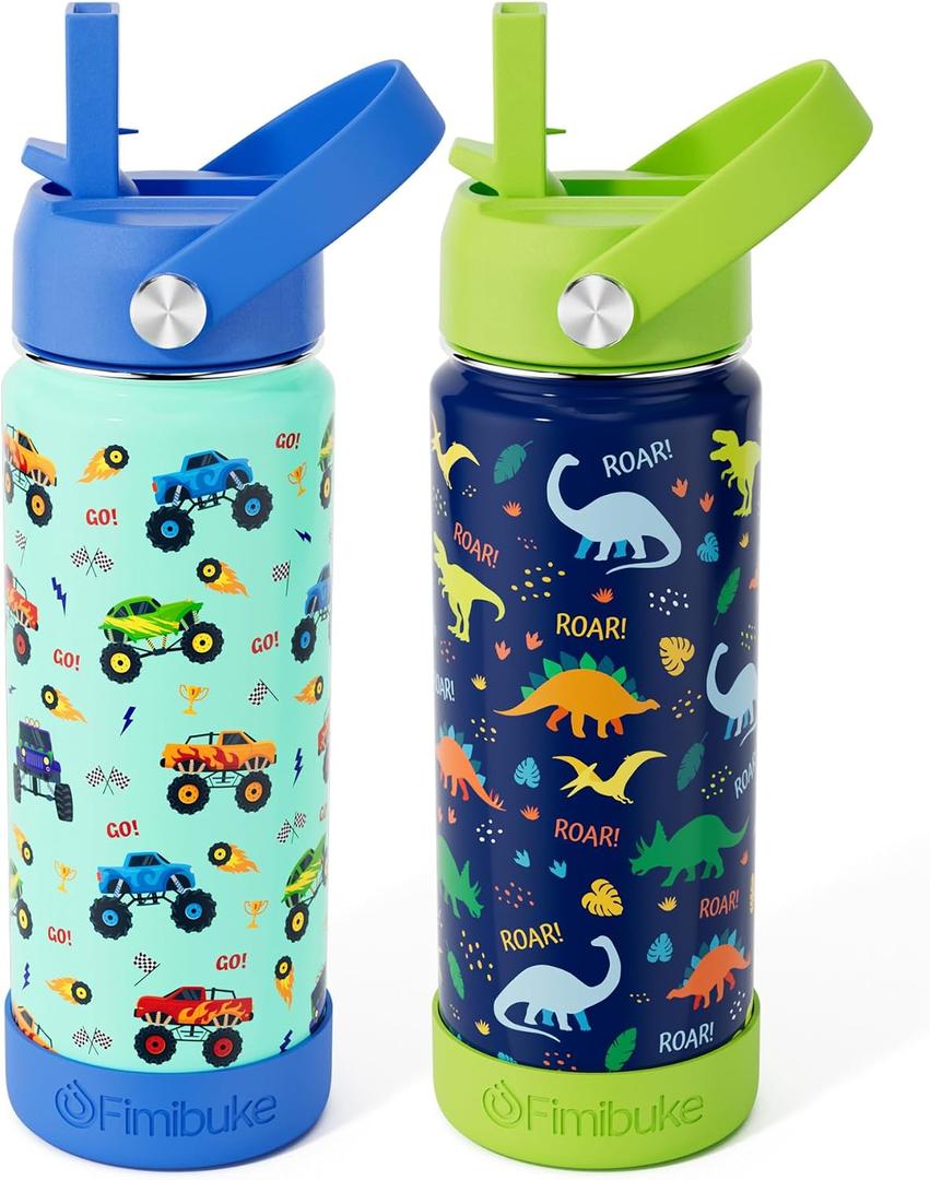 Fimibuke 18oz Kids Insulated Water Bottle, 18/8 Stainless Steel Kids Cups
BPA FREE Travel Tumbler with Straw Double Wall Vacuum Leak Proof Metal Toddler Water Bottle for School Boys Girls, 2 Packs