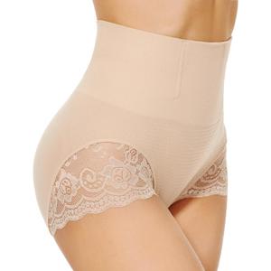 SURE YOU LIKE Tummy Control Shapewear for Women Lace Mid Waisted Underwear Body Shaper Panties (Beige, M)