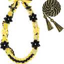 Graduation Ribbon Lei Class of 2025 Grad Lei Kit Graduation Double Braided Necklace with Honor Cord for Graduate Women Men High School College Grad Party Supplies(Black, Gold)