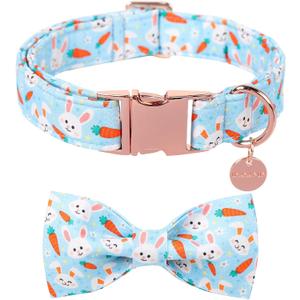 Easter Dog Collar With Bow Tie, Cotton Carrot Bowtie for Large Girl Boy Dog, Cute Bunny Pet Collar With Metal Buckle, Gift, M