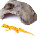 Reptile Hide Resin Cave Shelter for Ball Python, Lizard, Leopard Gecko, Bearded Dragon, Terrarium Habitat Decoration (Faux Mud Color, Medium)