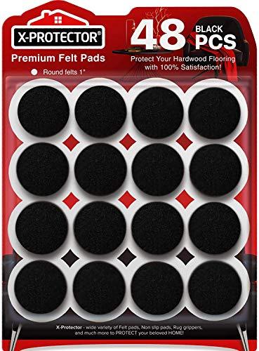 Felt Furniture Pads X-Protector - 48 PCS 1" - Premium Felt Pads Floor Protectors - Furniture Feet Wood Floors Protectors - Prevent Scratches, Annoying Noise & Protect Your Hard Surfaces! (Black)
