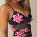 RoseSeek Women's Sheer Mesh Polka Dots Ruched Sexy Summer Cami Crop Tops (L)