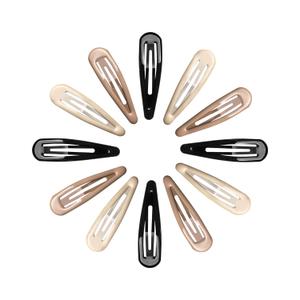 Metal Snap Hair Clips Water Drop No Slip Hair Barrettes for Women Large Hair Clips For Thick And Thin Fine Hair,Black Brown Beige,2.67 x 0.7 Inches,12 PCS