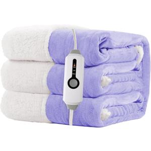 Electric Heated Blanket 72"x84" Full Size for Safe All Night Rest, Dual-Sided Microplush Sherpa for Bedroom Couch Use, 4 Heat Settings & 10 Hours Auto Off Energy Saving, Machine Washable-Pale Purple