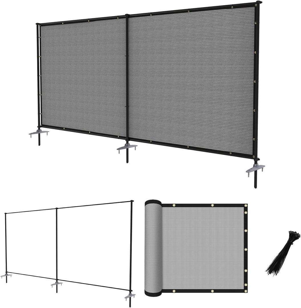 Outdoor Privacy Fence with Iron Poles Rails Dog Fence 6'x12' for Garden Patio Backyard Yard Temporary Safety Barrier Chicken Metal Fence with Spikes, Light Gray