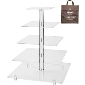 Jusalpha Large 5 Tier Cupcake StandAcrylic Square Wedding Cake Stand/Cupcake Tower/Dessert Stand/Pastry Serving Platter/Food Display Stand (5SF) (No Light)