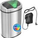 iTouchless 13 Gallon Oval Sensor Trash Can with AC Adapter & Odor Filter, 50L Automatic Kitchen Bin, Fingerprint-Proof Stainless Steel, Hands-Free Motion Lid, Quiet Soft-Close, Brushed Silver