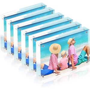 5x7 Acrylic Picture Frame Set of 6, 20mm Thick, Double-Sided Transparent Magnetic Frameless Photo Frame, Desktop Freestanding Display for Office or Home Decor