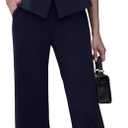 Agenlulu Women's 2 Piece Suits Sleeveless V Neck Outfits Summer Vest Blazer with Straight Leg Pants Business Casual Sets Navy Blue (M)