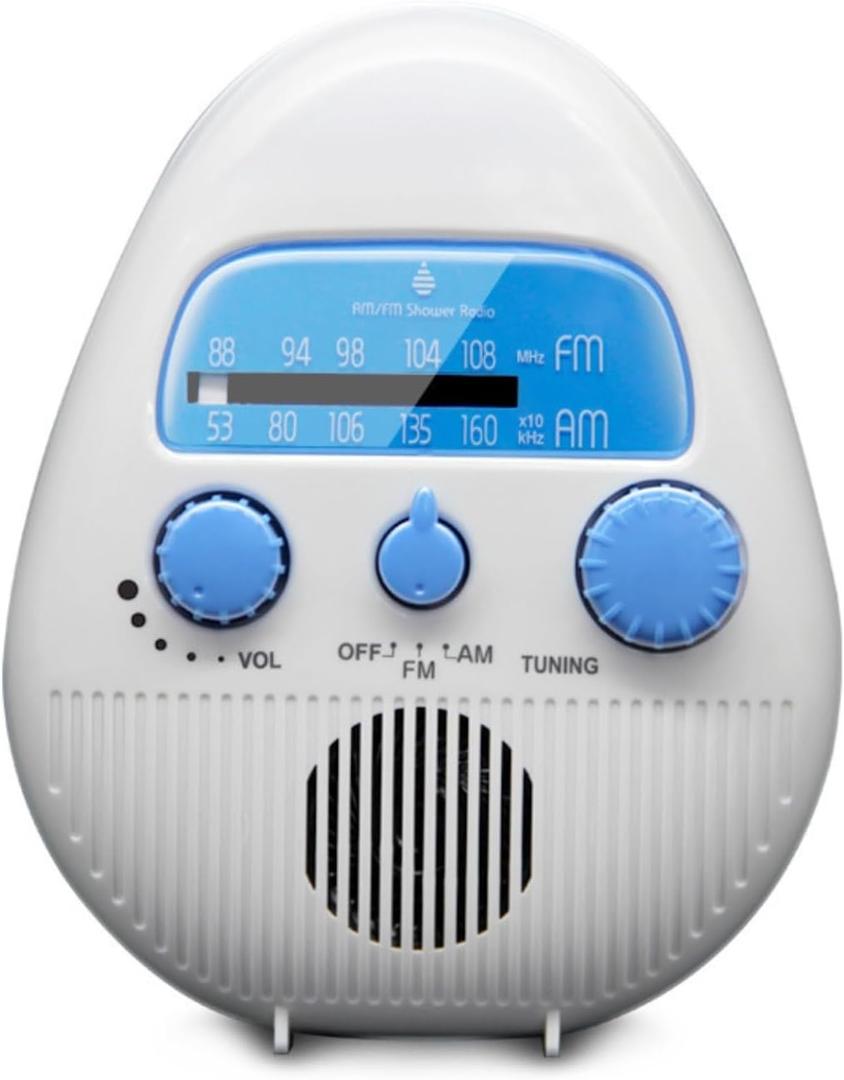 Shower Radio, AM FM Radio, Portable ABS Bathroom Radio Built in Speaker Battery Operated Shower Radio