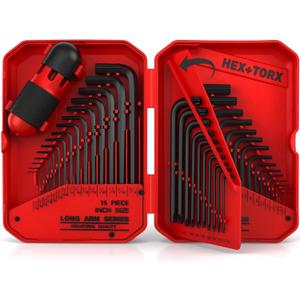 41-Piece Hex Key Allen Wrench Set, L Shape Hex and Torx Key Wrenches with Torque Handle | SAE(0.028"-3/8") | Metric(0.7mm-10mm) | Torx(T9-T50) in 3-Layer Storage Case, Heat Treated Cr-V Steel