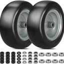 2 PCS 11x4.00-5" Lawn Mower Tires Flat Free,3/4" 5/8" 1/2" Bushing,3.4"-4"-4.5"-5" Centered Hub,Universal Fit Smooth Tread Tire for Zero Turn Lawn Mowers, with Universal Adapter Kit (Gray Rim)