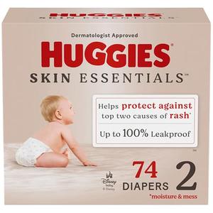 Huggies Size 2 Diapers, Skin Essentials Baby Diapers, Size 2 (12-18 lbs), 74 Count