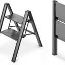 WOA WOA 2 Step Ladder, Foldable Step Stool, Aluminum Lightweight Ladder for Home Kitchen Closet, Anti-Slip Pedals, Ease of Folding, Portable, 300lbs Capacity - Black