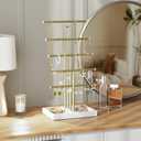 Love-KANKEI Jewelry Organizer Stand,5 Tier Large Necklace Holder with Wood Base,Jewelry holder stand Tree for Display,Bracelets Earrings Rings,Height Adjustable Gift White and Gold