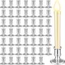 Yungyan 48 Pieces Window Taper Candle Holders Plastic Traditional Candlesticks Only for Flameless LED Table Centerpiece Pillar Candle Holder for Halloween Christmas Wedding Dinner Tables (Silver)