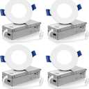 Meconard 4 Pack 3 Inch 5CCT LED Recessed Ceiling Light with Junction Box, 2700K/3000K/3500K/4000K/5000K Selectable Ultra-Thin Lighting, Dimmable 6W=60W, 500LM, IC Rated Can-Killer Downlights, ETL