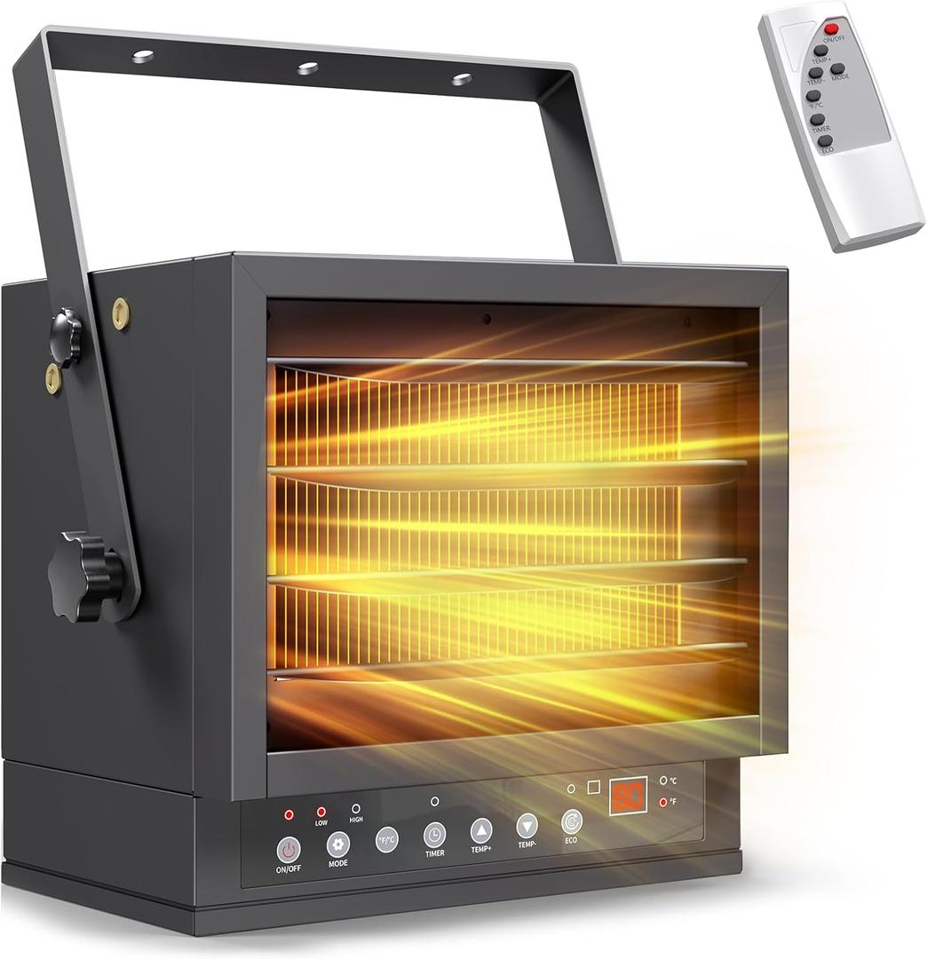 7500W Electric Garage Heater with Remote, 240V Hardwired Ceiling Mount Shop Heater, Garage Space Heaters with ECO Mode, 12H Timer, Thermostat, Overheat Protection, for Garage Workshops Warehouses