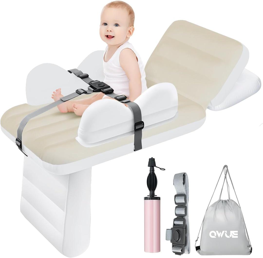 Inflatable Toddler Airplane Bed for Kids, Baby Air Plane Seat Extender, Blow Up Air Mattress for Child Plane Travel Sleep Bed with Safety Belt, Carry Bag, Pump