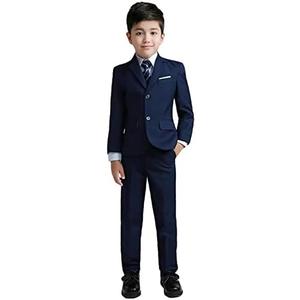 YuanLu Boys Suit for Kids Tuxedo Wedding Ring Bearer Outfit, 5 Piece Boy Slim Fit Formal Suits with Adjustable Waist, Size 10
