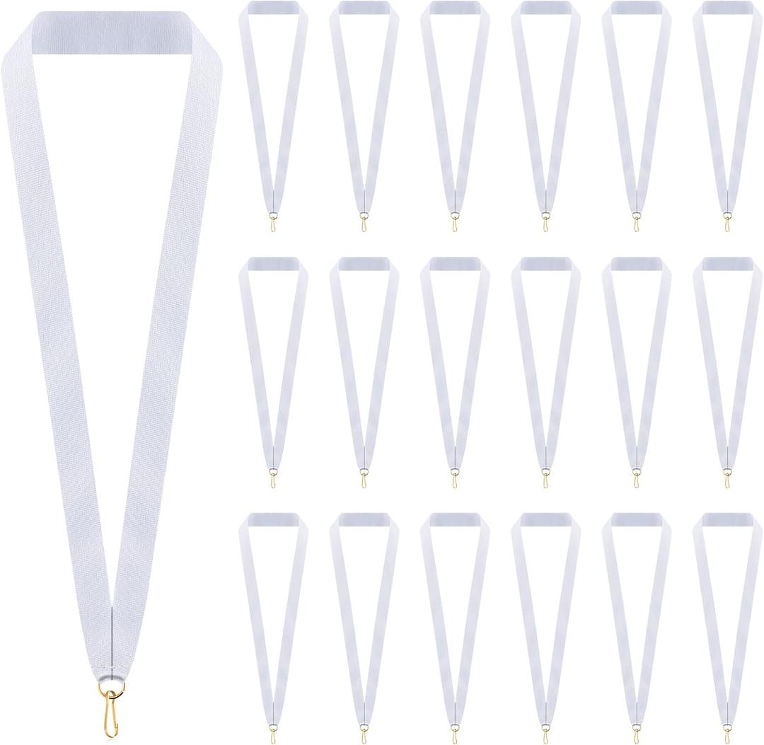 30 Pieces Award Ribbon Medal Ribbons Neck Ribbons for Medals Flat Medal Lanyards Ribbon Lanyard with Snap Clips for Competitions Sports Meeting Party Student Awards (White)