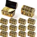 36Pcs Mini pirate treasure chest 2.28 x 1 x 1.57 Inch Plastic toy pirate chest with a Gold finish Vintage pirate small decorative box for Kids prizes Halloween Birthday Party Props