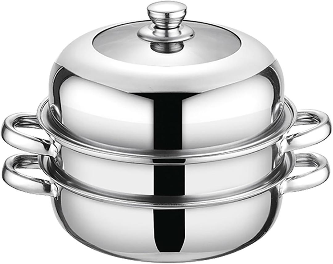 Steamer Pot for Cooking, Stainless Steel Steamer Pot, 11 inch Steam Pots with Lid 2-tier for Cooking Veggies Fish Seafood Noodles, Pasta, Food