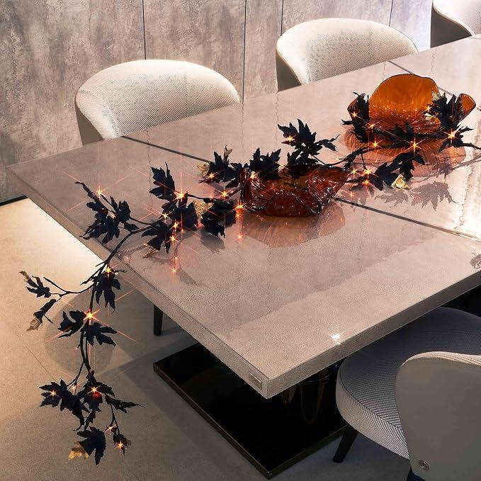 Hairui Lighted Black Maple Garland with Timer 48 LED Orange and Warm White Fairy Lights, Halloween Garland with Lights 6FT Battery Operated with 10 Functions for Fireplace Table Halloween Decoration