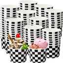 Honeydak 200 Pack Black and White Checkered Ice Cream Cups Bulk 5 oz Small Disposable Treat Paper Cups Dessert Yogurt Bowls Snacks Sundae Yogurt Container for Summer Wedding Birthday Party Supplies