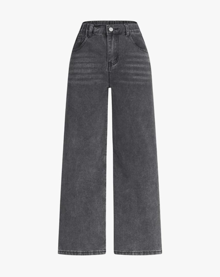 Girl's High Waisted Button Wide Leg Jeans Casual Long Denim Pants with Pocket No Size