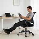 OLIXIS Office Desk Chair - Ergonomic Mid Back with Lumbar Support & Rocking Mode, Height Adjustable with Fixed Armrest, Storage Back for Computer, Gaming, Conference, Meeting, 360 Swivel, Black