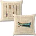 Vintage Lake House Pillow Covers 18x18, Lake House Decor for The Home Room, Boat Paddle Throw Pillow Covers Set of 2, Lake Life Decor Gifts, Lake House Gifts for New Home (Style1)