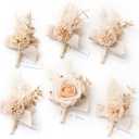 Ling's Moment Boutonniere for Men, 6pcs Groom Groomsmen Boutonniere, Artificial Flowers for Wedding Decor/Prom/Homecoming, etc. White Nude