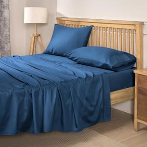 100% Natural Cotton Sheets Queen Size Bed Set | 500 TC Single-Ply Sateen Weave | Soft, Breathable, Hypoallergenic Solid 4-Piece Bedding with Deep Pocket Fitted, Flat, Pillowcase |Navy Blue