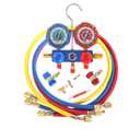 PB Motor Tech 3 Way AC Manifold Gauge Set for R134A, R410A, R22, R404A Refrigerants, with Quick Couplers, 410 Adapter, Puncturing Can Tap, Valve Core Tool. Perfect for Air Conditioning Maintenance