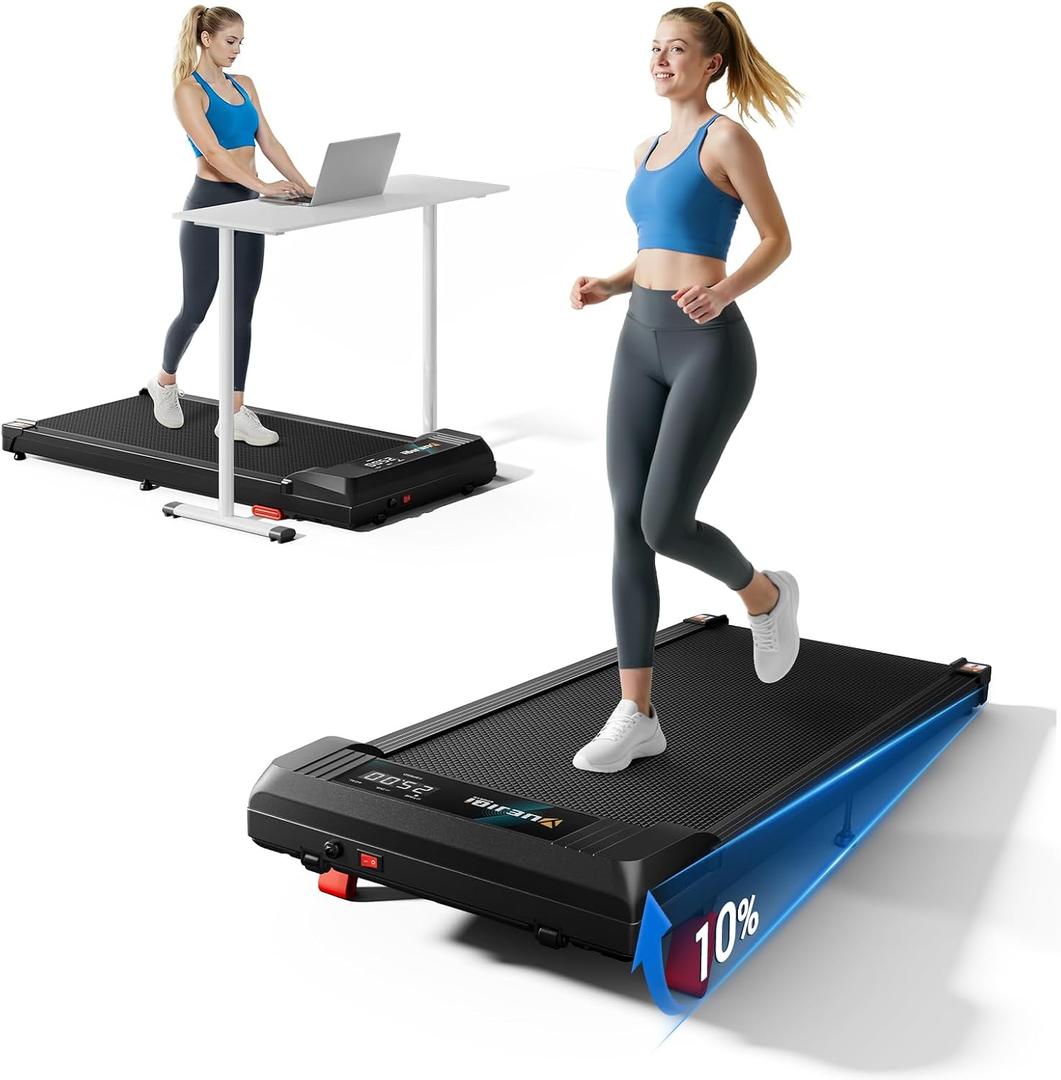 YUEJIQI Walking Pad Under Desk Treadmill with Incline for Home Office, 2.5HP Portable Walking Pad Treadmill with 280 Lbs Weight Capacity, Remote Control, LED Display