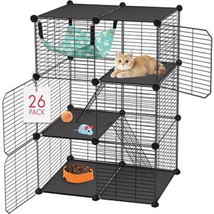VISCOO Cat Cage, 3Tier DIY Catio Cat Enclosures, 24" x 16" x 36" Cat Playpen Indoor & Outdoor with Hammock, Detachable Metal Wire Kennel Cats Crate, 2x1x3 Exercise Place for 12 Kitten
