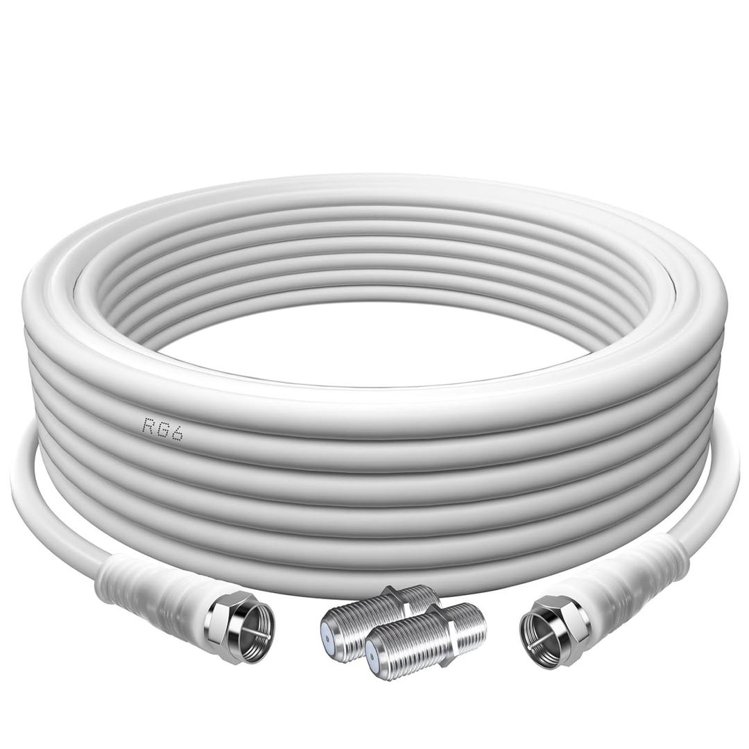 TUOLNK RG6 F Type TV Aerial Cable, F Male to F Male High-Speed RG6 Coaxial Cable F Type Female Gender Changers Connector 75 Ohm, for Cable Box, TV, Satellite, Digital Router 16.4FT(5M), White