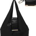 Keychain Tote Bag Compact & Expandable for On-the-Go Convenience, Foldable Tote Bag with Key Ring Portable Handbag for Daily Errands (Black)