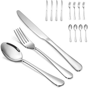 Silverware Set,SANTUO Stainless Steel Knives Spoon Forks Set for Home, Kitchen and Restaurant, Mirror Polished& Dishwasher Safe (12pcs-Silverware set) (7.3"Fork+7.3"Spoon+Kinfe)