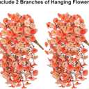 2 PCS Artificial Faux Fall Hanging Flowers Plants for Outdoor,Fake Silk Morning Glory with Eucalyptus UV Resistant Mums for Wall Home Porch Patio Balcony Yard Indoor Decor (Fall Orange+Light Orange)