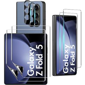 [2Set 6PCS] Screen Protector Compatible with Galaxy Z Fold 5 5G - 2 Inner TPU Films + 2 Outer Tempered Glass + 2 Camera Lens Protectors, High Clarity, Anti-Shatter