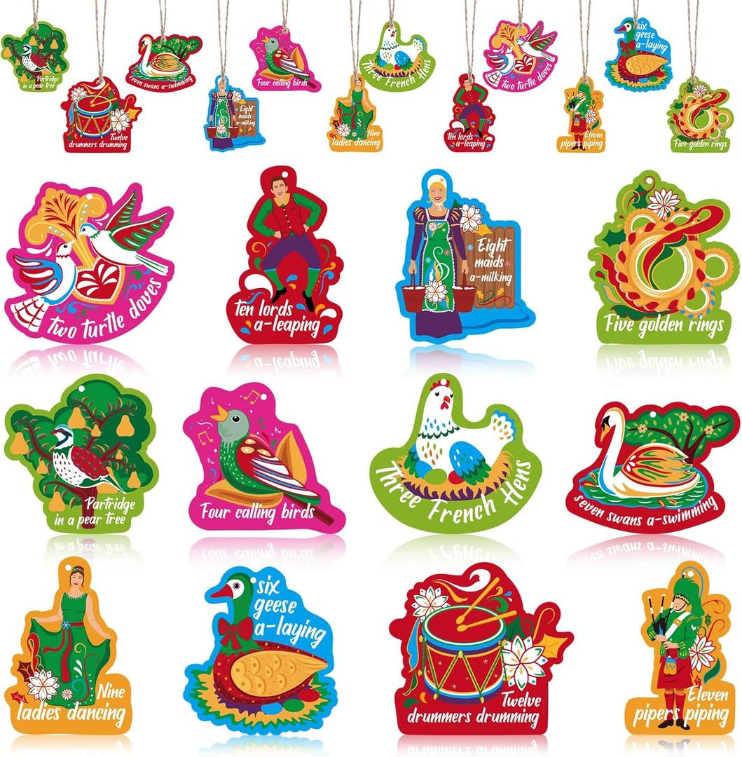 Capoda 24 Pcs Christmas Ornaments Christmas Hanging Decor Xmas Gift Wooden Tree Hanging Pendants Colorful Winter Holiday Ornaments Party Supplies Wall Decor(Retro)