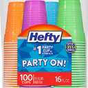 Hefty Party On Disposable Plastic Cups, Assorted, 16 Ounce, 100 Count