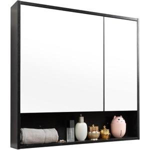 ALIMORDEN Medicine Cabinet with Mirror and Shelves, Oversized Bathroom Wall Storage Organizer Over The Vanity, Toilet, Recessed or Surface Mount, 30.4" L x 29.5" H, Black